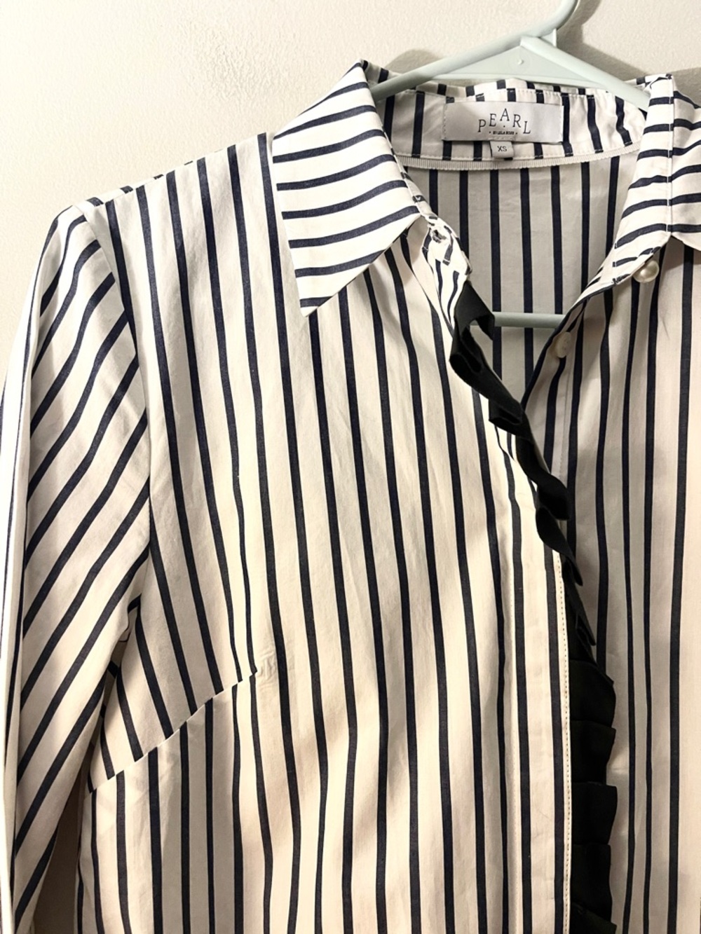 Pearl by Lela Rose Navy Stripe Button Down Blouse XS Preppy Coastal - Picture 3 of 6